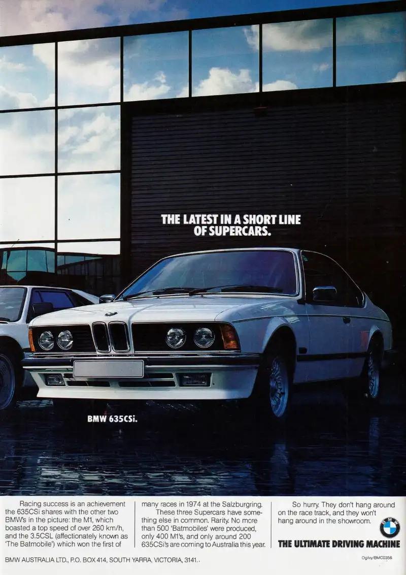 Vintage auto ad: BMW, The Latest in a Short Line of Supercars.